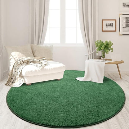 Round Area Rugs for Bedroom Living Room, 4x4 Green Super Soft Comfy Thickened Memory-Foam Indoor Circle Carpets, Modern Aesthetic Minimalist Carpet for Boys Girls Adults Nursery Home Décor - LeafyLoom