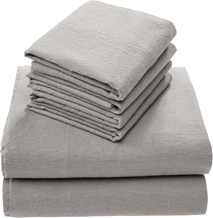 Comfort Spaces Cotton Flannel Breathable Warm Deep Pocket Sheets with Pillow Case Bedding, King, Grey Solid 4 Piece - LeafyLoom