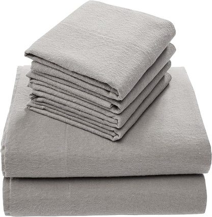 Comfort Spaces Cotton Flannel Breathable Warm Deep Pocket Sheets with Pillow Case Bedding, Queen, Grey Solid 4 Piece - LeafyLoom