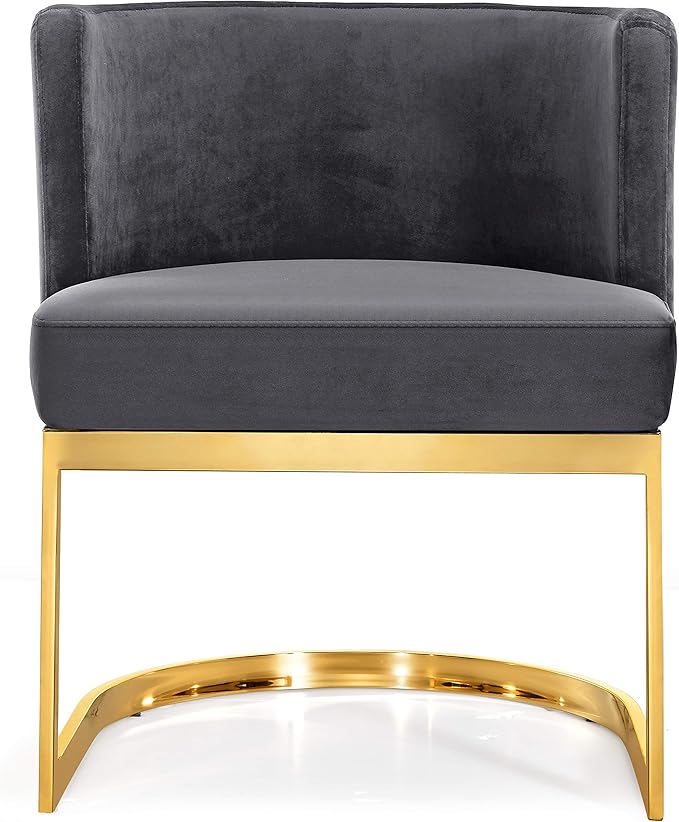 Meridian Furniture Gianna Collection Modern | Contemporary Velvet Upholstered Dining Chair with Polished Gold Metal Frame, 24" W x 22" D x 29.5" H, Grey - LeafyLoom