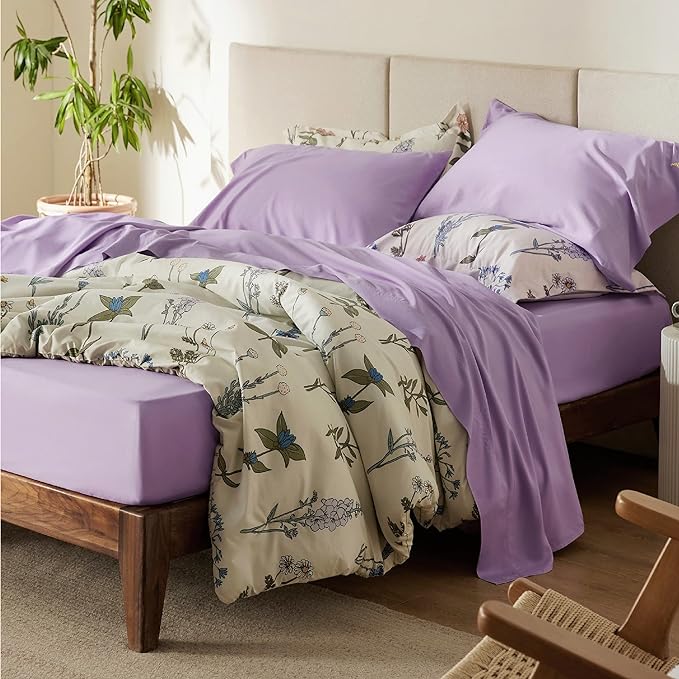 Bedsure Full Size Sheets, Cooling Sheets Full, Rayon Derived from Bamboo, Deep Pocket Up to 16", Breathable & Soft Bed Sheets, Hotel Luxury Silky Bedding Sheets & Pillowcases, Lilac - LeafyLoom