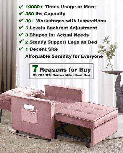 XSPRACER [UPDATED] Convertible Chair Bed, Sleeper Chair Bed 3 in 1, Stepless Adjustable Backrest,Armchair, Sofa, Bed, Flannel, Pink, Single One - LeafyLoom