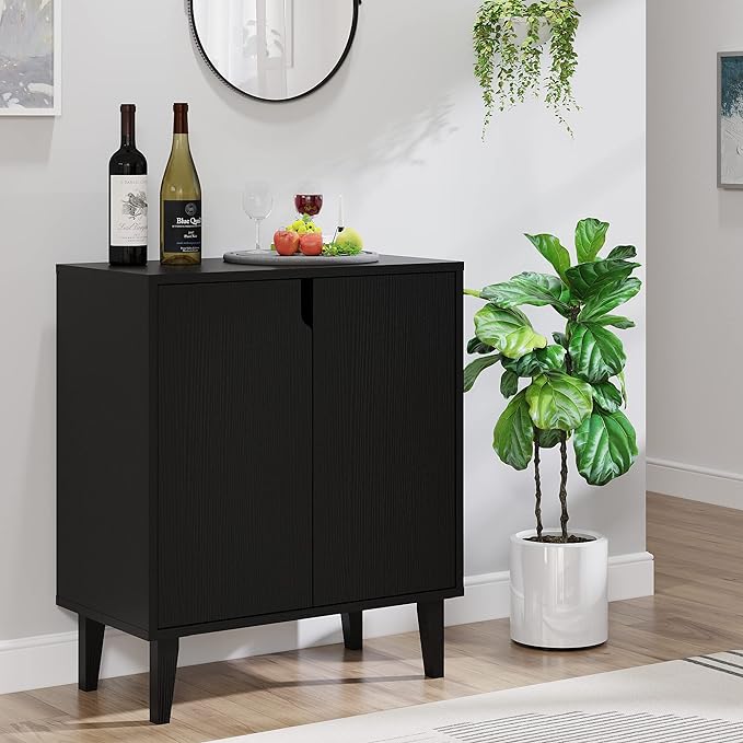 Panana 2 Door Kitchen Buffet Storage Cabinet Accent Console Table for Kitchen Dining Living Room Hallway Office (Black) - LeafyLoom