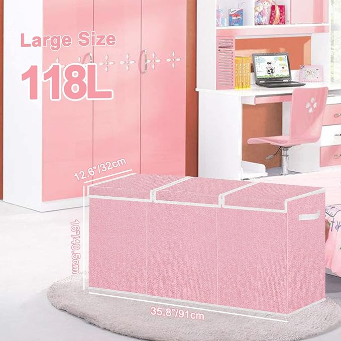 Toy Storage for Girls - Extra Large Kids Toy Box Chest,Collapsible Toy Organizers and Storage for Nursery,Playroom,Office 35.8"x12.6"x16"(Pink) - LeafyLoom