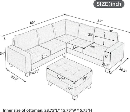 Ottoman&Cup Living Room Furniture Sets,Sectional Corner Sofa L-shape Couch Saving with Storage Ottoman & Cup Holders Design for Large Space Dorm Apartment, Brown F - LeafyLoom