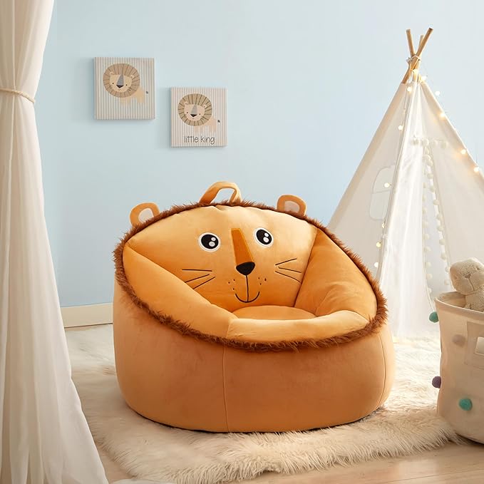 Heritage Kids Micromink Squishy Bean Bag Chair for Kids Ages 3+, Figural Lion - LeafyLoom