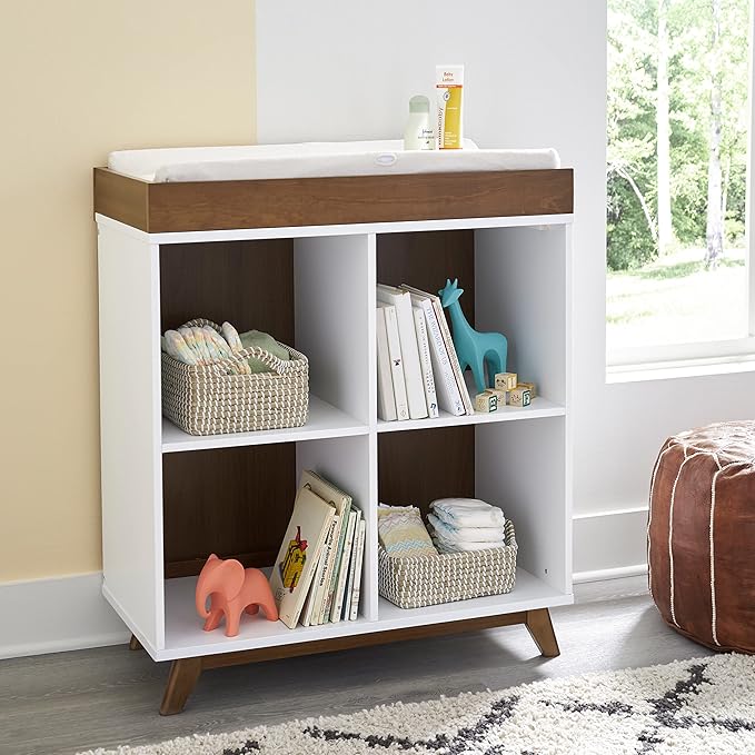 DaVinci Otto Convertible Changing Table and Cubby Bookcase in White and Walnut - LeafyLoom