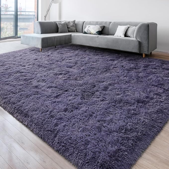 Super Soft Fluffy Shaggy Rugs for Living Room Bedroom, Fuzzy Plush Area Rugs for Girls Kids Room Nursery Home Decor, Furry Dorm Rug Cute Non-Slip Indoor Floor Carpet 5x8 Feet, Grey-Purple - LeafyLoom