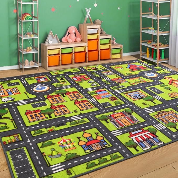 Zareas 4x6 FT Kids Area Rug Playmat Car Rug for Playroom, Children's Educational City Traffic Road Map Fun Carpet, Kids Baby Play Room Rug, City Pretend Play for Ages 3-12 Years Old, 48''x72'' - LeafyLoom