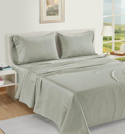 LANE LINEN 100% Egyptian Cotton Bed Sheets - 1000 Thread Count 3-Piece Twin Set Long Staple Bedding Sateen Weave Luxury Hotel Fits Upto 16" Mattress Mineral - LeafyLoom