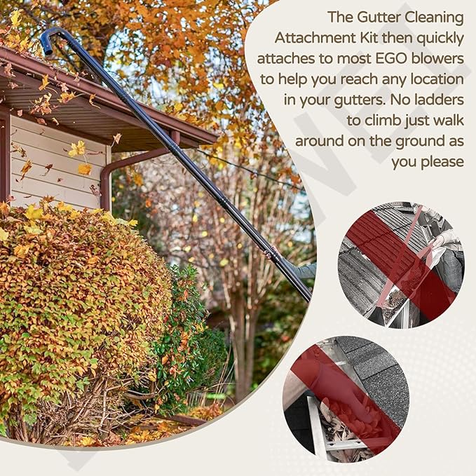 Gutter Cleaning Attachment Replaces AGC1000 Cleaning Kit & Mounting Bracket Kit for EGO 530CFM 580CFM 575CFM 650CFM 615CFM LBX6000, W/Battery Holders - Easily Clear Leaves And Debris From Gutters - LeafyLoom