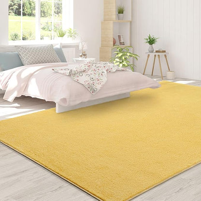 Area Rugs for Bedroom Living Room, 4x6 Yellow Super Soft Comfy Thickened Memory-Foam Indoor Carpets, Modern Aesthetic Minimalist Carpet for Boys Girls Adults Apartment Nursery Home Décor - LeafyLoom