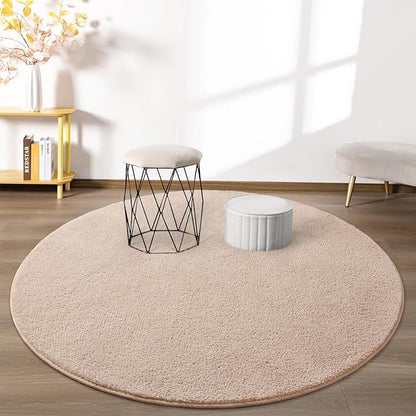 Round Area Rugs for Bedroom Living Room, 4x4 Ivory Super Soft Comfy Thickened Memory-Foam Indoor Circle Carpets, Modern Aesthetic Minimalist Carpet for Boys Girls Adults Nursery Home Décor - LeafyLoom