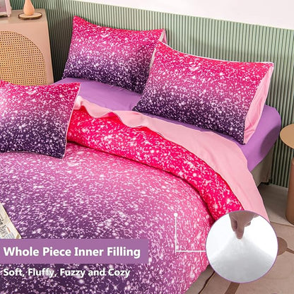 PERFEMET 6Pcs Queen Comforter Set with Sheets, Purple Glitter Tie Dye Girls Bedding Sets, Colorful Ombre Gradient Bed in A Bag, Soft Fluffy Teen Girl Bed Set for Bedroom Decor - LeafyLoom