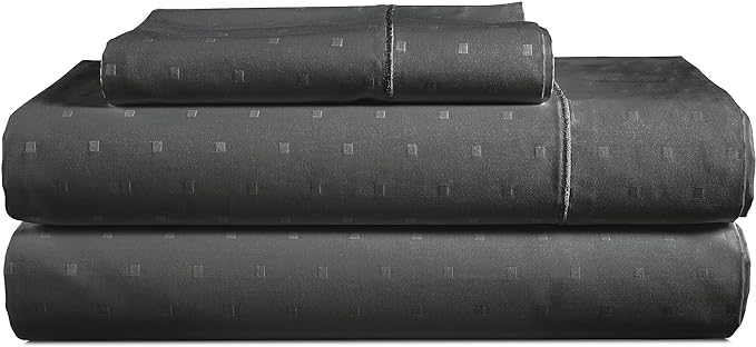 LANE LINEN 100% Egyptian Cotton Bed Sheets - 1000 Thread Count 3PC Twin XL Sheets Set, Bedding Sheets, Sateen Weave, Luxury Hotel Sheets, Fits Upto 16" Mattress, Swiss Dot - Charcoal - LeafyLoom