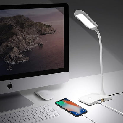 TW Desk Lamps for Home Office - Super Bright Small Desk Lamp with USB Charging Port, a Perfect LED Desk Light as Study Lamp, Bedside Reading Lights, White - LeafyLoom