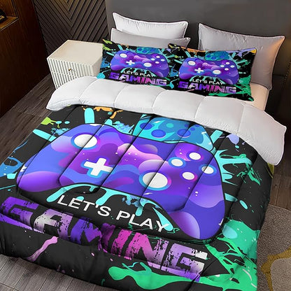 Sunnycitron Gaming Comforter sets for Boys Bedding Sets Kids Bed Comforter Set Gamer Bedding with Comforter Queen size Boys Teen Gamer Gamepad Comforter Set for Gaming bed,1Comforter 2Pillowcases - LeafyLoom