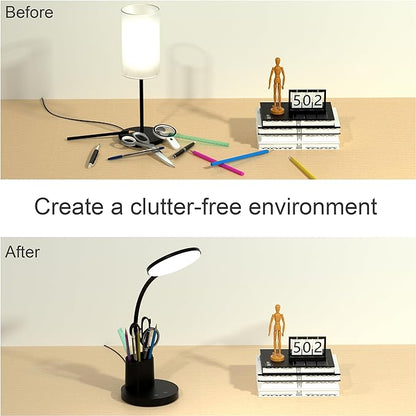 Desk Lamp, LED Desk Lamp for Home Office, Touch Table Lamp with 3 Color Modes 360° Adjustable Arm, Dimmable Desk Light with Pen Phone Holder, Black - LeafyLoom