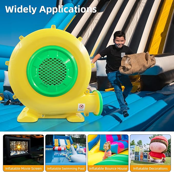 480W 0.64HP Air Blower, QILEBA Powerful Inflatable Bounce House Blower, Portable Electric Blower Fan Pump Perfect for Inflatable Bounce House, Bouncy Castle, Jumper, Water Slid, Blower Corded (480W) - LeafyLoom