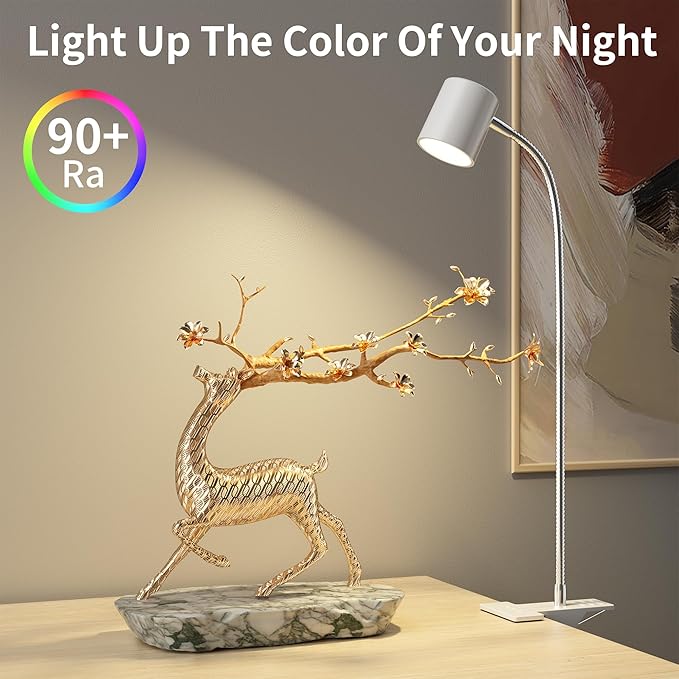 Dott Arts Desk Lamp,USB Clip On Light with 3 Color Modes,LED 10 Levels Brightness Reading Lamp, 360°Gooseneck Book Light,Eye-Care Reading Light for Home Office,Headboards White… - LeafyLoom