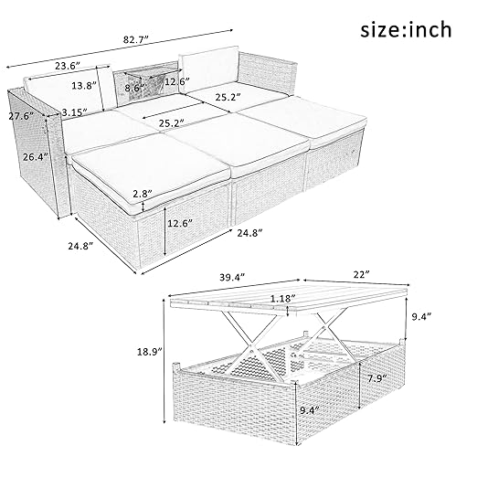 5 Pieces Outdoor Patio Sectional Sofa Couch, PE Wicker Furniture Conversation Sets with Adustable Backrest & Washable Cushions & Ottomans & Glass Coffee Table for Garden, Poolside, Backyard - LeafyLoom