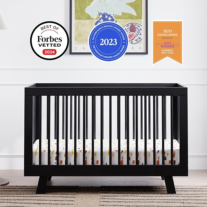 Babyletto Hudson 3-in-1 Convertible Crib with Toddler Bed Conversion Kit in Black, Greenguard Gold Certified - LeafyLoom