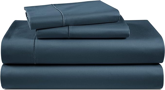 LANE LINEN 100% Egyptian Cotton Bed Sheets - 1000 Thread Count 4-Piece Calking Set Long Staple Bedding Sateen Weave Luxury Hotel Fits Upto 17" Mattress Dark Denim - LeafyLoom