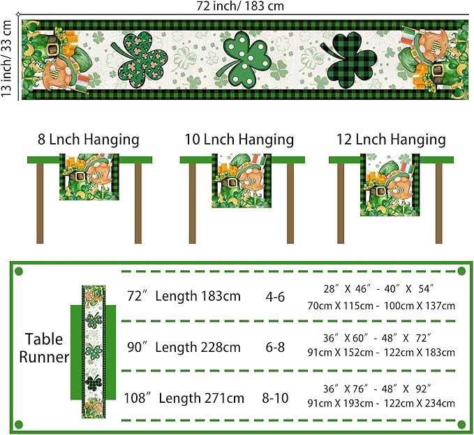 St Patricks Day Table Runner 72 Inches Long Gnome Shamrock Table Runner Happy Saint Patrick’s Day Decor for Kitchen Dining Table Home Party Decorations Unibyby