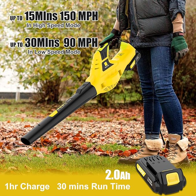 Leaf Blower Cordless,21V Handheld Electric Leaf Blower with Battery and Charger, 2 Speed Mode, Lightweight Battery Powered Leaf Blowers for Lawn Care,Patio, Yard, Sidewalk,Snow Blowing - LeafyLoom