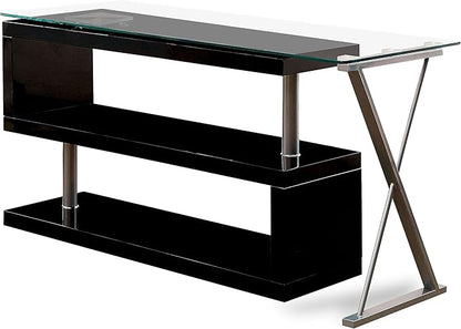 Furniture of America Lilliana S-Shaped Glass-Top Office Desk, Black - LeafyLoom