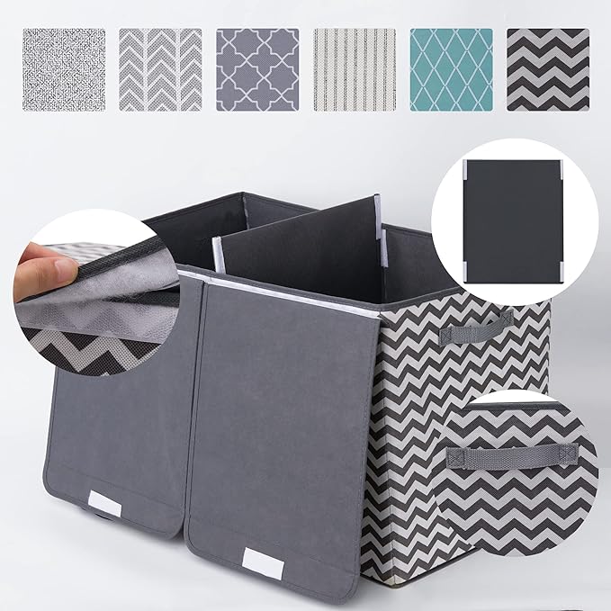 GRANNY SAYS Toy Chest with Lids, Foldable Stuffed Animal Storage with Handles, Toy Storage Organizer for Nursery Room Playroom, Living Room, Large Toy Box for Girls and Boys, Dark Gray V Pattern - LeafyLoom