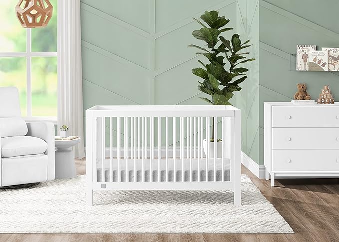 babyGap by Delta Children Charlie 6-in-1 Convertible Crib TrueSleep Crib and Toddler Mattress (Bundle), Bianca White - LeafyLoom