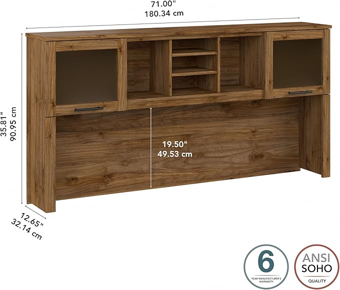 Bush Furniture Somerset Desk Hutch, Attachment with Shelves and Cabinets for Home Office, 72W, Fresh Walnut - LeafyLoom