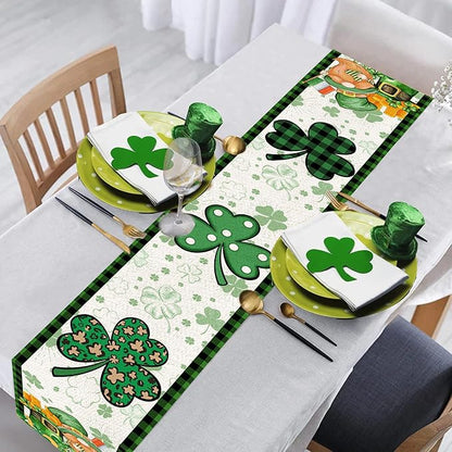 St Patricks Day Table Runner 72 Inches Long Gnome Shamrock Table Runner Happy Saint Patrick’s Day Decor for Kitchen Dining Table Home Party Decorations Unibyby