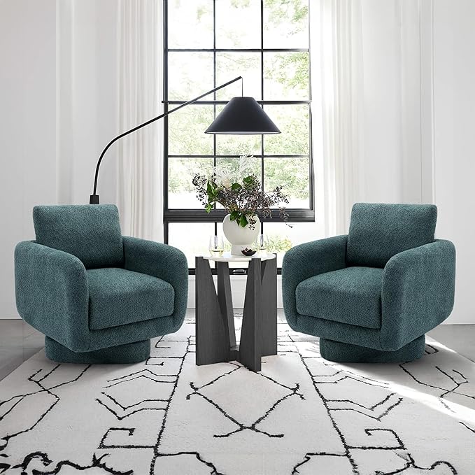 COLAMY Swivel Accent Chairs Set of 2, 32Inches Wide Upholstered Armchair with Plush Back Pillow for Living Room, Modern Sofa Corner Chair for Nursery/Living Room/Bedroom-Teal - LeafyLoom