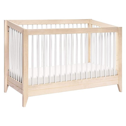 Babyletto Sprout 4-in-1 Convertible Crib with Toddler Bed Conversion Kit in Washed Natural and White, Greenguard Gold Certified - LeafyLoom