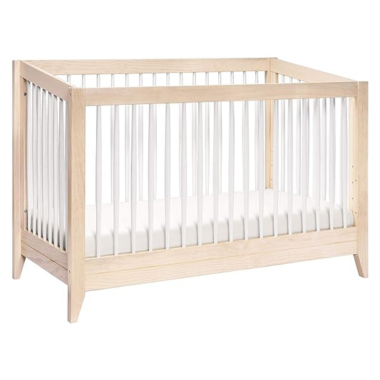 Babyletto Sprout 4-in-1 Convertible Crib with Toddler Bed Conversion Kit in Washed Natural and White, Greenguard Gold Certified - LeafyLoom