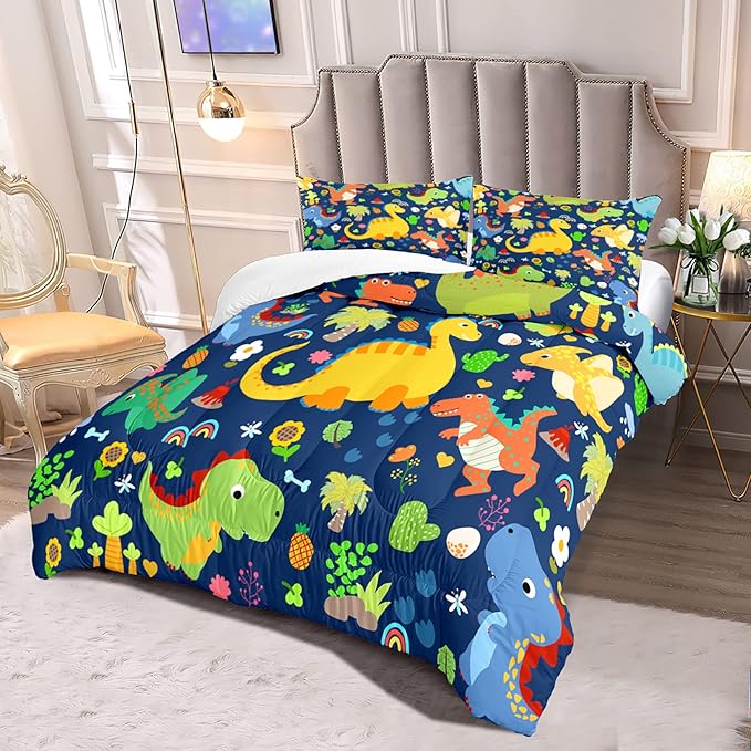 Dinosaur Bedding Full for Boys - Dinosaur Bedding Set for Kids Bedroom Dinosaur Bedding Full Blue Dinosaur Comforter Boys Room Decor Dinosaur Comforter, Full (1 Comforter 2 Pillowcases) - LeafyLoom