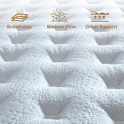 Queen Mattress, 12 Inch Innerspring Hybrid Mattress in a Box with Gel Memory Foam, Individually Wrapped Encased Coil Pocket Spring Mattress, Pressure Relief, Medium Firm Support, 60"*80"*12" - LeafyLoom