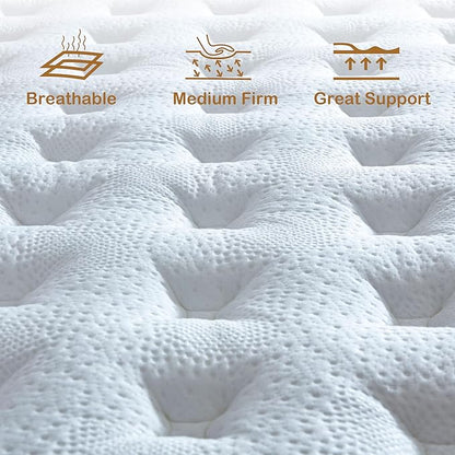 King Mattress, 14 Inch Innerspring Hybrid Mattress in a Box with Gel Memory Foam, Individually Wrapped Encased Coil Pocket Spring Mattress, Pressure Relief, Medium Firm Support,76"*80"*14" - LeafyLoom