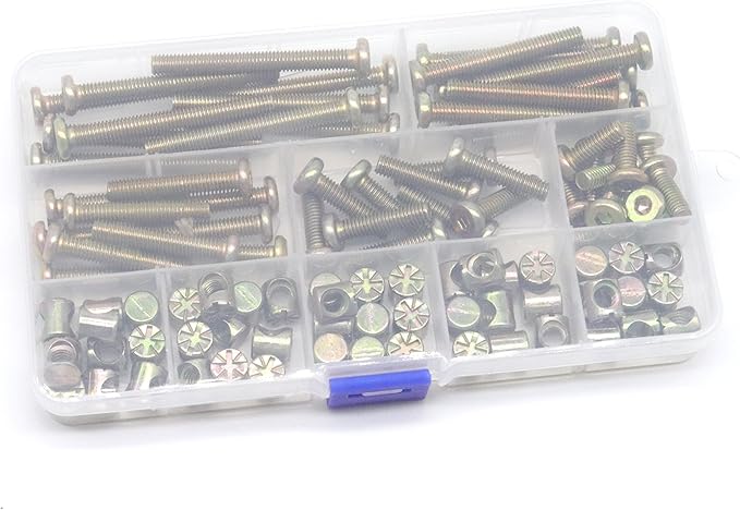 Baby Bed Screws Bolts Kit, cSeao M6 Hex Drive Socket Cap Bolts Barrel Nuts Assortment Kit, M6 x 15mm/ 25mm/ 35mm/ 45mm/ 55mm for Crib Cot Chairs, 100pcs Zinc Plated - LeafyLoom