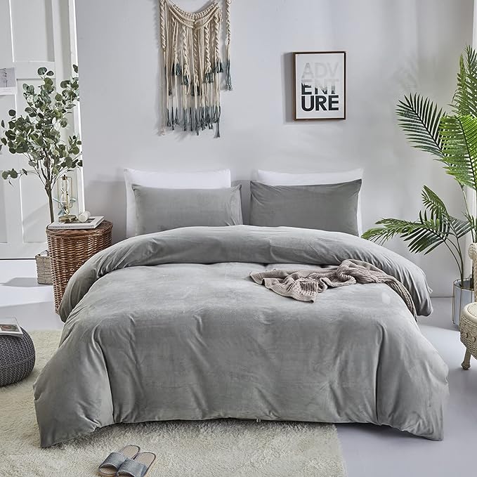 Wellboo Grey Comforter Sets California King Women Men Gray Fluffy Bedding Comforters Cal King Solid Dark Grey Velvet Aesthetic Quilts Soft Warm Winter Plush Blanket Plain Gray Flannel Thick Sherpa Bed - LeafyLoom