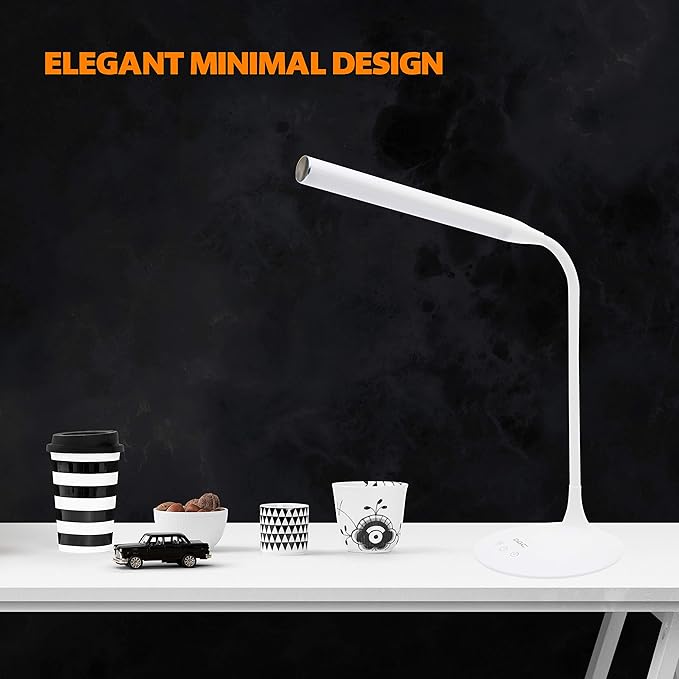 DAC LED Desk Lamp, Eye Care Table Lamp, 360 Degree Flexible Gooseneck, Continuously Dimmable, 3 Color Modes, Touch-Sensitive Control Panel, 40-Minute Auto Shut-Off Timer, White, 6W - LeafyLoom