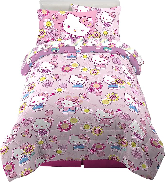 Franco Kids Bedding Super Soft Comforter and Sheet Set with Sham, 5 Piece Twin Size, Hello Kitty - LeafyLoom