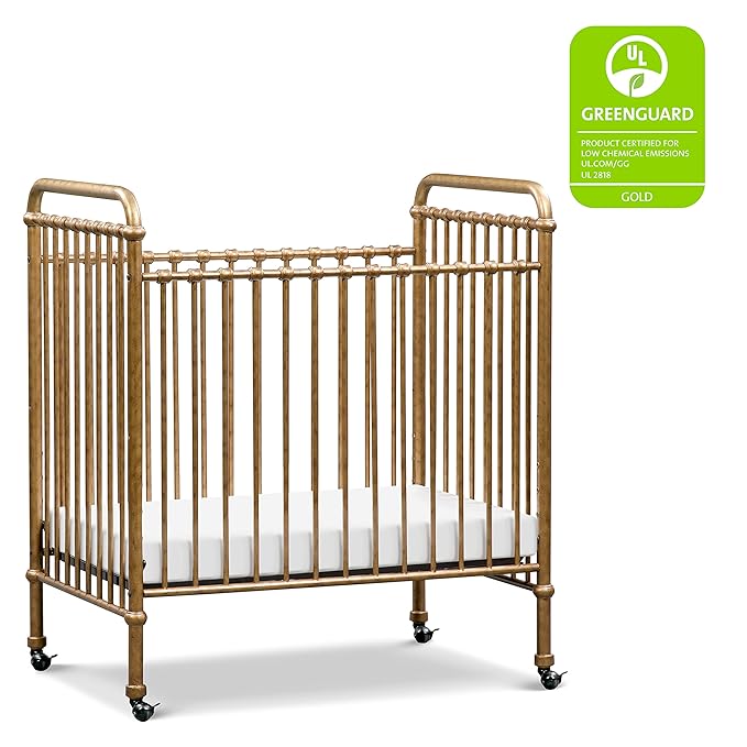 NAMESAKE Abigail 3-in-1 Convertible Mini Metal Crib in Vintage Gold, Greenguard Gold Certified - LeafyLoom