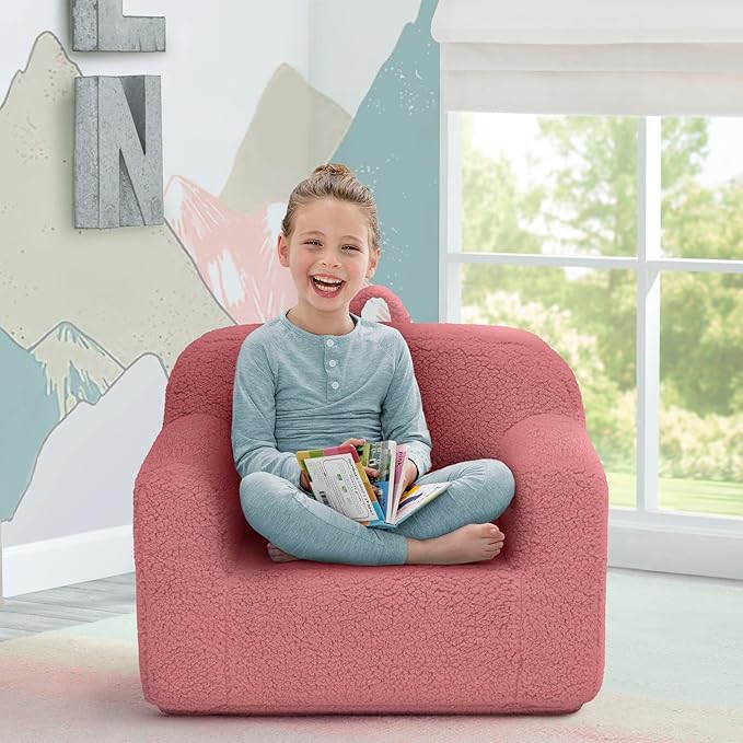 Delta Children Sherpa Cozee Chair - Foam Kids Chair for Ages 18 Months and Up, Rose - LeafyLoom