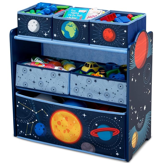 Delta Children Space Adventures Design & Store 6 Bin Toy Storage Organizer - Greenguard Gold Certified, Blue - LeafyLoom