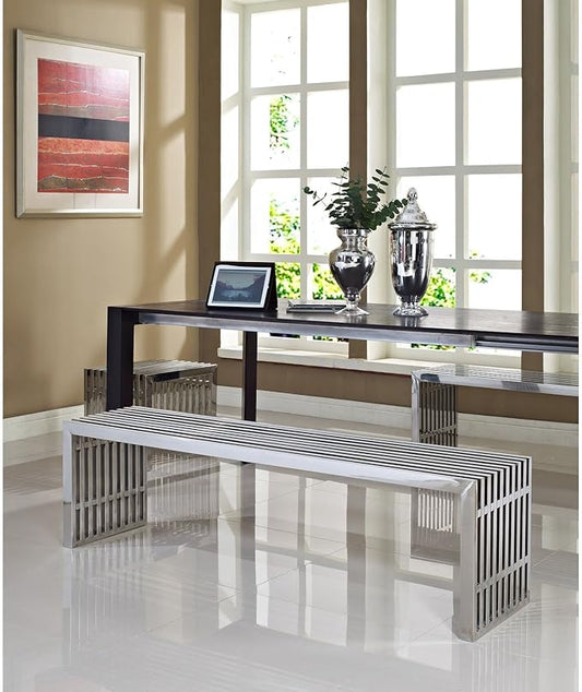 Modway Gridiron Benches Set of 3 in Silver - LeafyLoom