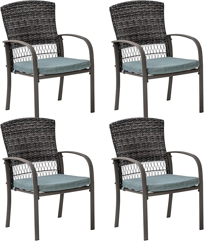 Pamapic 4 Piece Patio Dining Chair, Outdoor Dining Chair, Patio Wicker Chair for Backyard Garden Deck Poolside/Removable Cushions(Green) - LeafyLoom