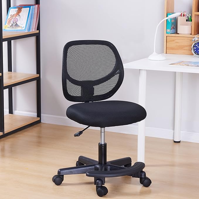 Amazon Basics Kids Adjustable Mesh Low-Back Swivel Study Desk Chair with Footrest, Black - LeafyLoom